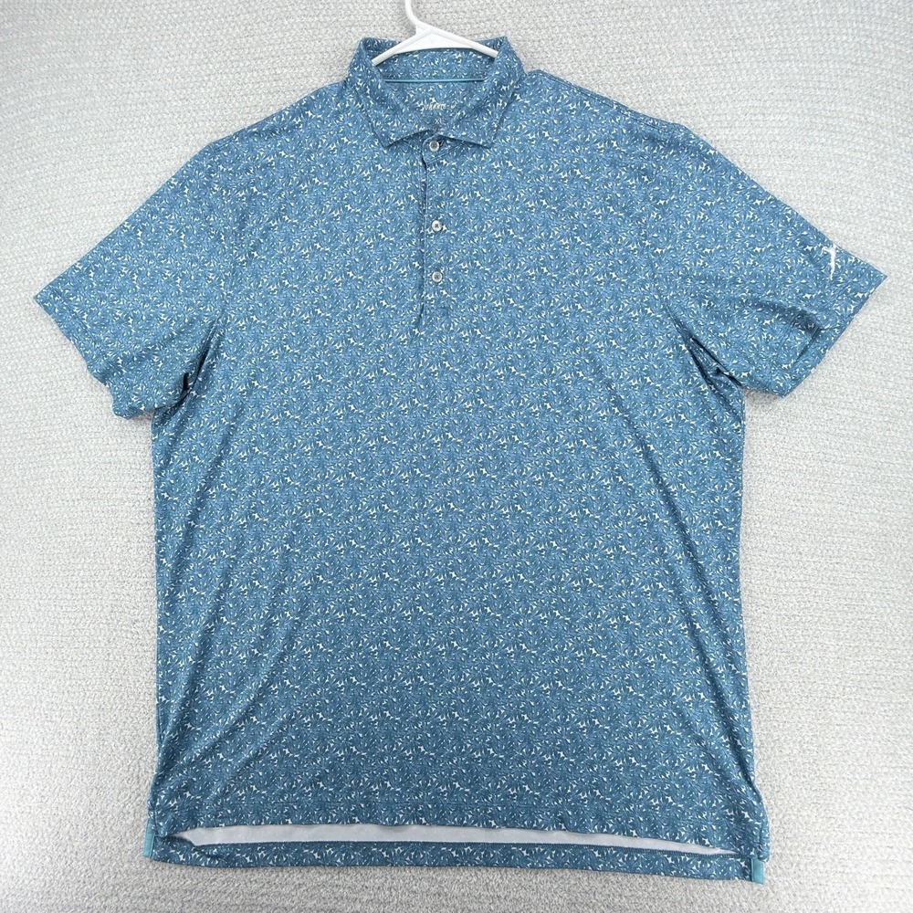 Johnnie O Golf Polo Shirt Mens XL‎ Teal Floral AOP Performance Stretch UPF50